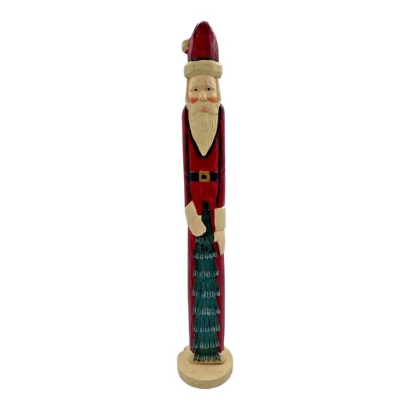 Vintage 20” Hand Carved Painted Wood Old World Santa Pencil Santa Folk Art - Picture 7 of 8